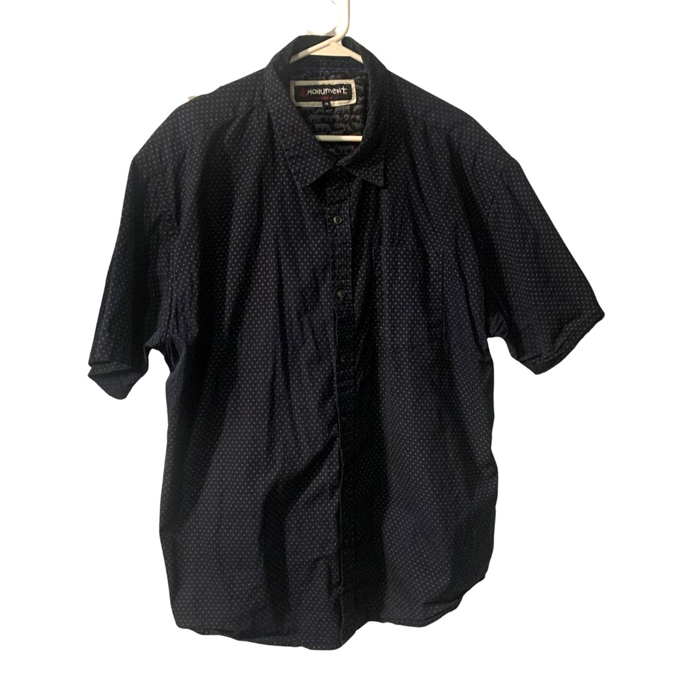 Monument Men's Casual Button Up Shirt Size 2XL Navy Blue Ditsy Print 100% Cotton